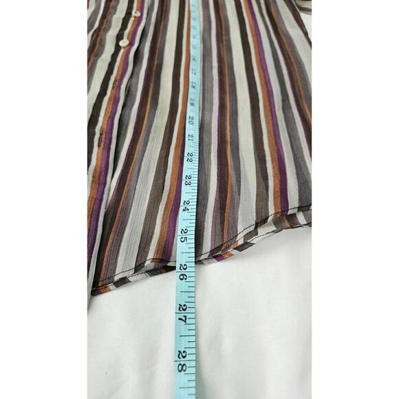 Zara Women's Sheer Striped Button-Up Collared Shirt Size Large - Picture 7 of 8